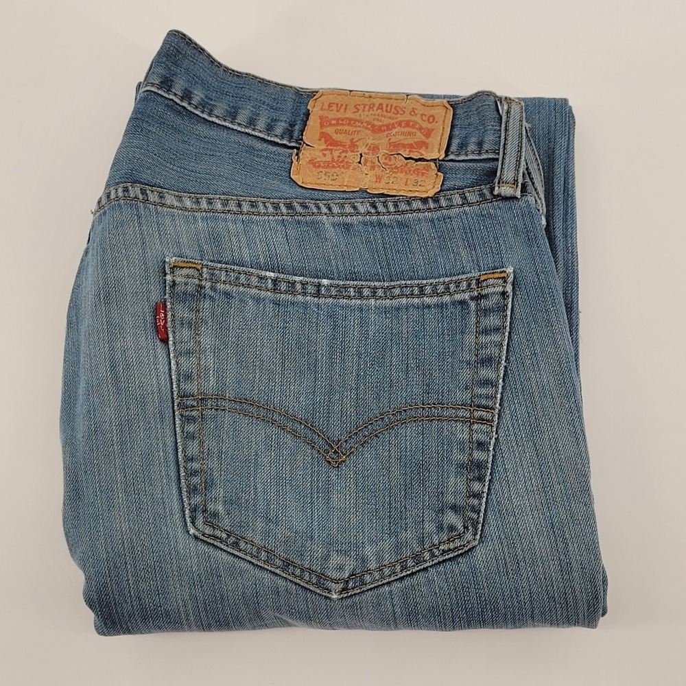 Levi's 559 Relaxed Straight Jeans 32x32 Blue Distressed Denim Mens